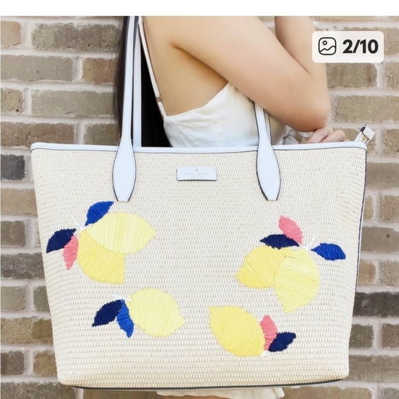 Kate Spade Ash Straw Lemon Zest Tote - Picture 10 of 14